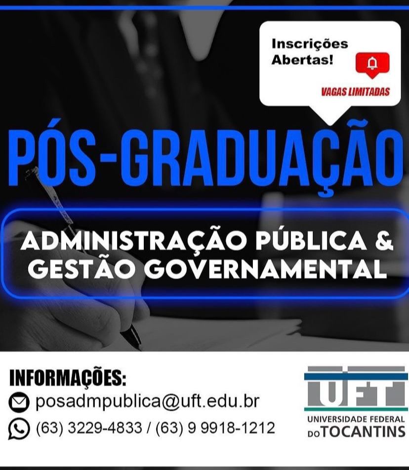 Prorrogadas as inscrições para curso de especialização em Administração Pública e Gestão Governamental da UFT